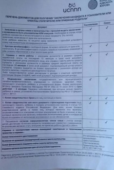 Закрытый перечень документов в опеку
