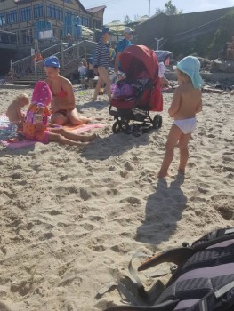 вот типичное поведение: семья с детьми, мама общается с ними, что-то едят. соня стоит в метре и пристально наблюдает. стоит так долго, на сколько меня хватает.