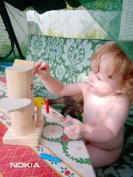 В головах червячков - железо, в клюве птички - магнит. Главное правильно засунуть червяка в отверстие.